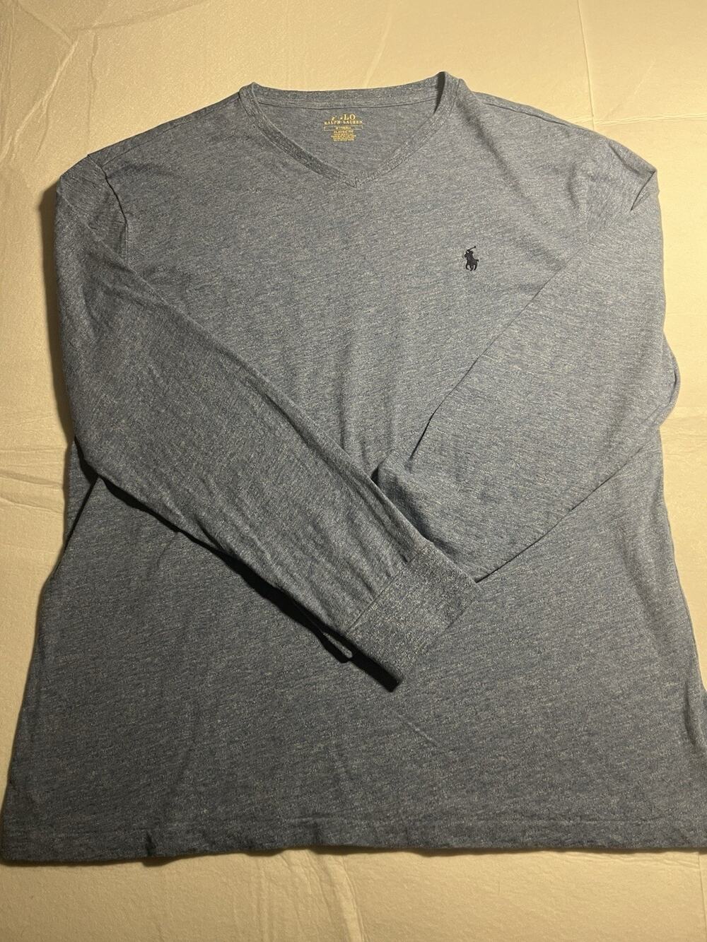 Polo Ralph Lauren Men’s Large Blue Heather V Neck Long Sleeve Shirt Pony Classic